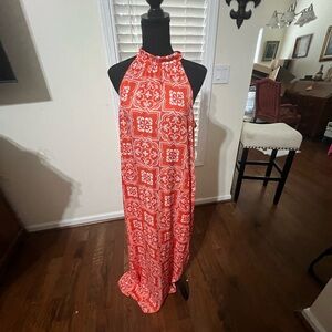 Ann Taylor Orange and White Patterned Maxi Dress